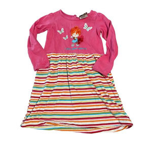 Vintage Love Being Me Girl Dress SZ 4T Pink Striped Long Sleeve Embroidery Play
